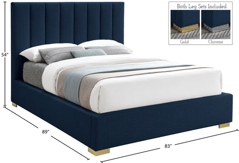 Heart Navy Linen Textured Fabric King Bed K