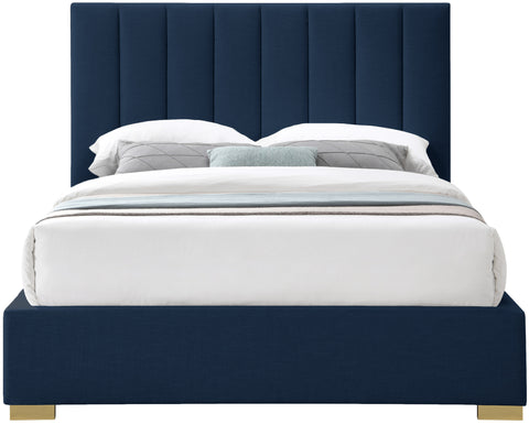 Heart Navy Linen Textured Fabric King Bed K