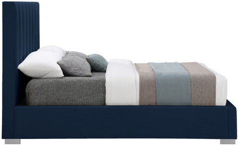 Heart Navy Linen Textured Fabric Queen Bed Q
