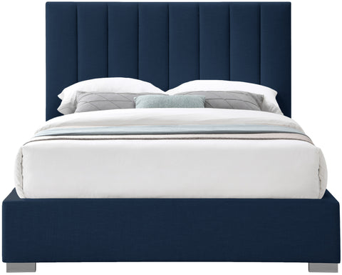 Heart Navy Linen Textured Fabric Queen Bed Q