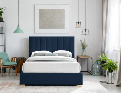 Heart Navy Linen Textured Fabric Queen Bed Q