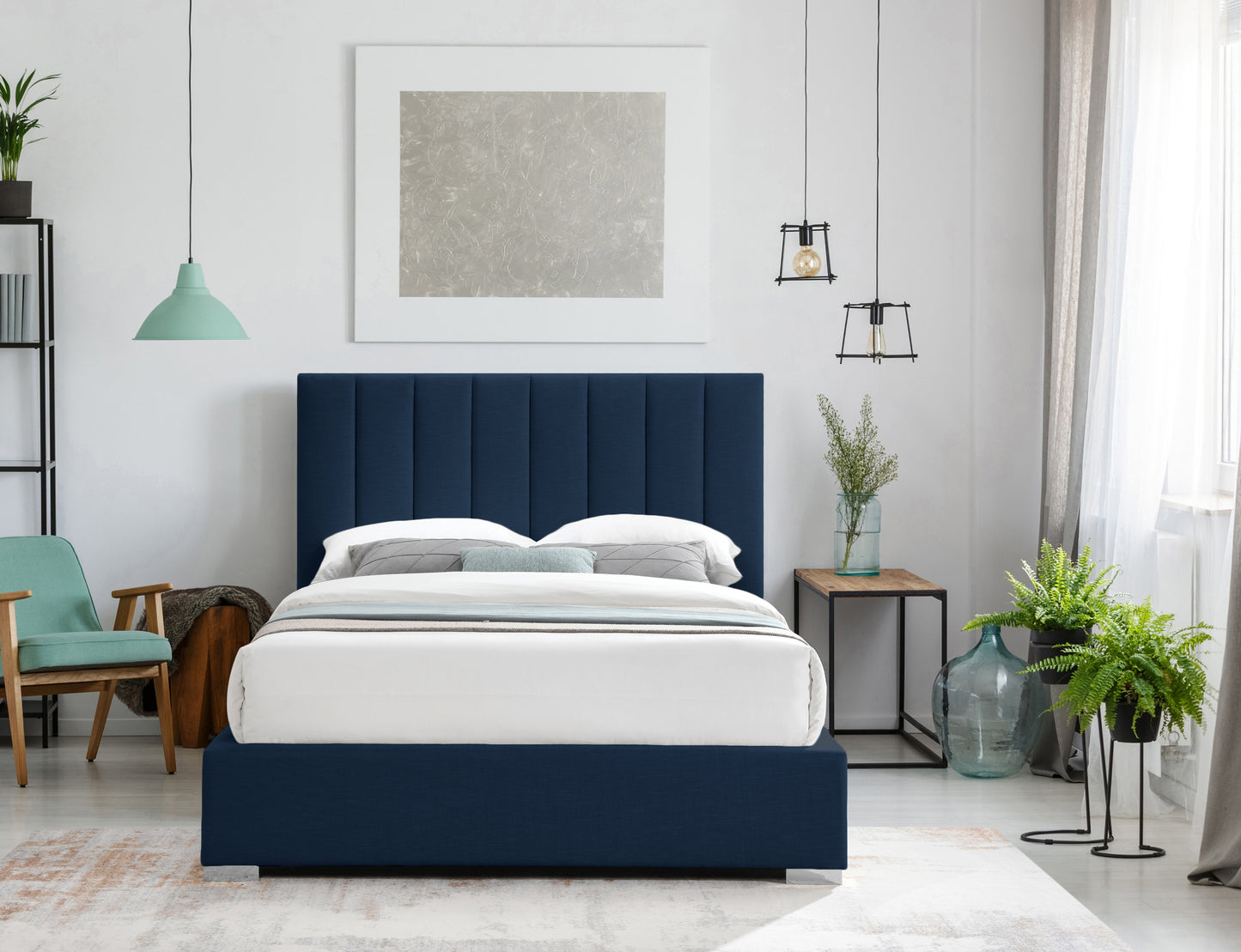 heart navy linen textured fabric queen bed q