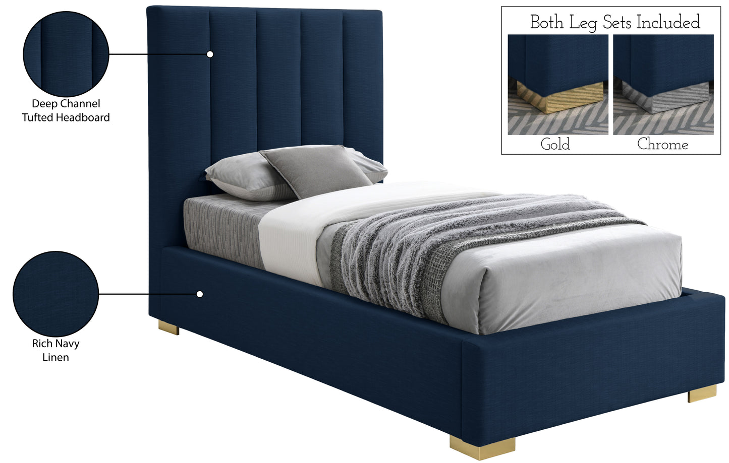 heart navy linen textured fabric twin bed t