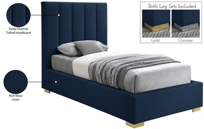 Heart Navy Linen Textured Fabric Twin Bed T