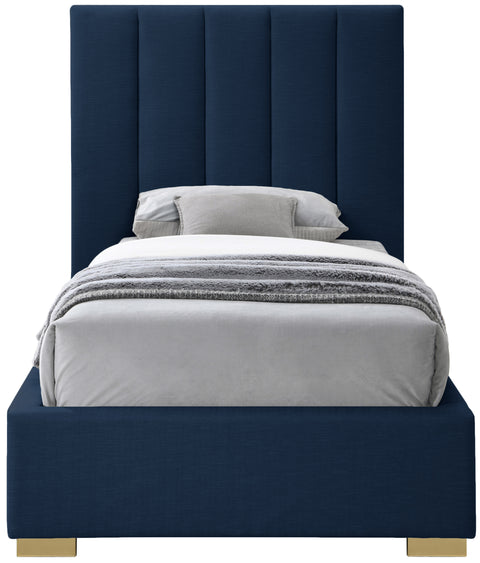 Heart Navy Linen Textured Fabric Twin Bed T