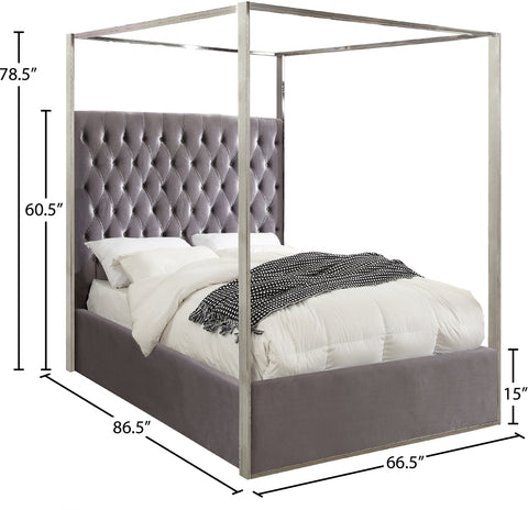 Quinn Grey Velvet Queen Bed Q