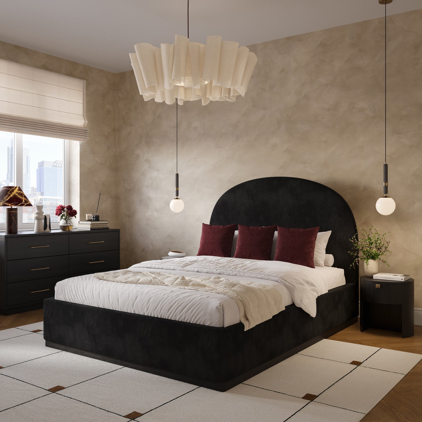 jessie black velvet queen bed