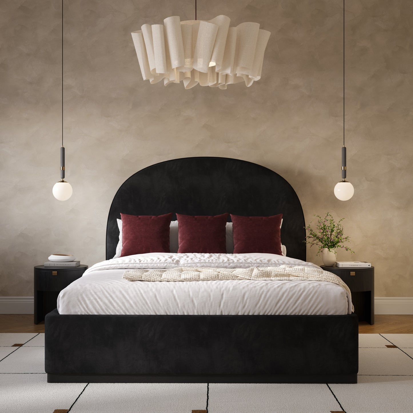 jessie black velvet queen bed