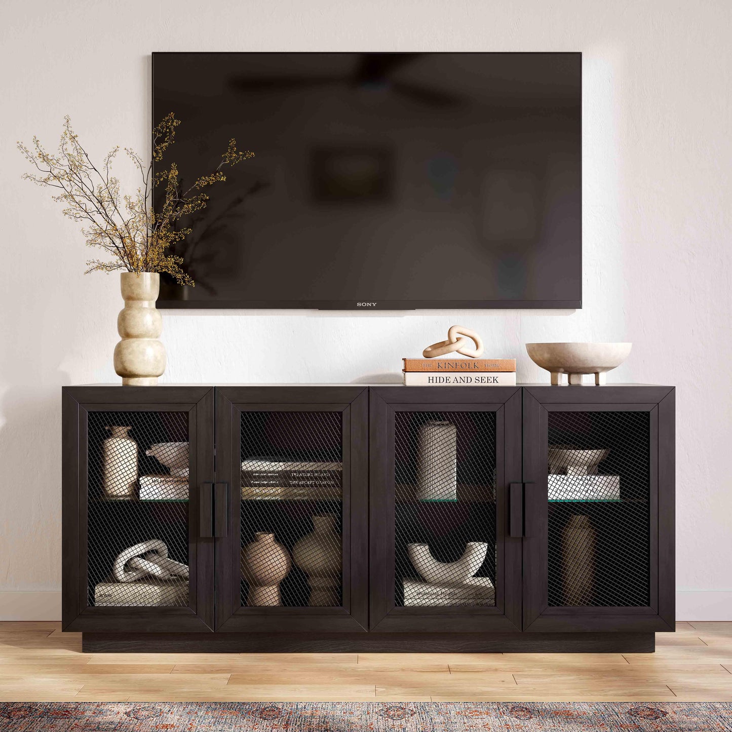 vari black wood media console