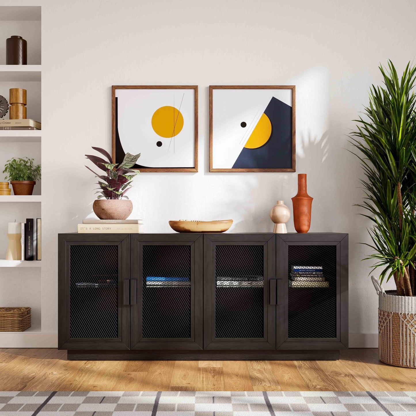 vari black wood media console