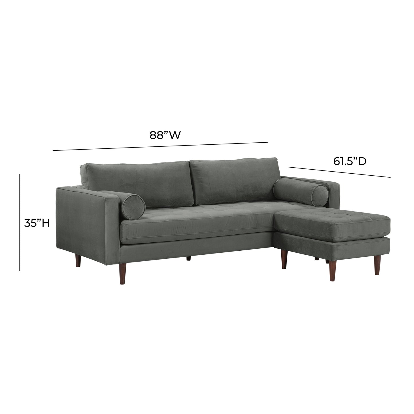 elise ash gray velvet sectional