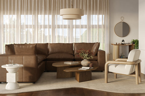 Ines Castaigne 5-Piece Brown Leather Modular L-Sectional - image 2