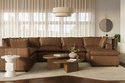 Ines Castaigne 7-Piece Brown Leather Modular Large Chaise Sectional - image 2
