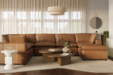 Ines Castaigne 7-Piece Brown Leather Modular Large Chaise Sectional - image 9
