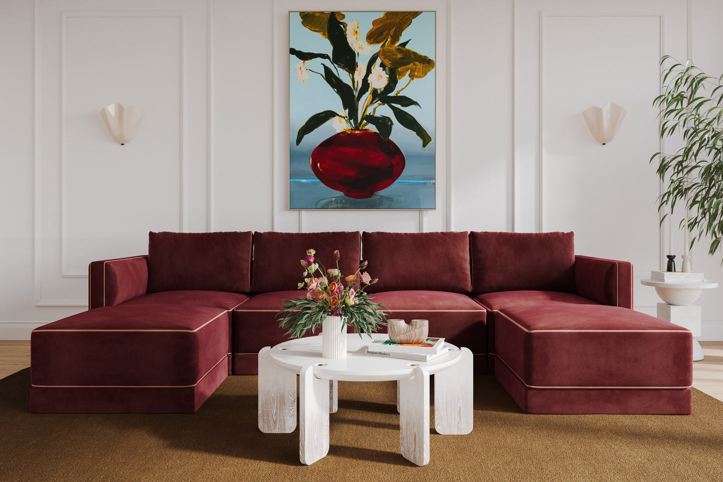 peele berry red modular u sectional