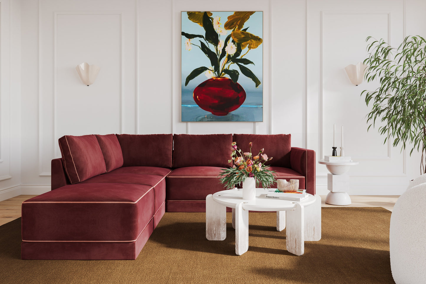 peele berry red modular laf sectional