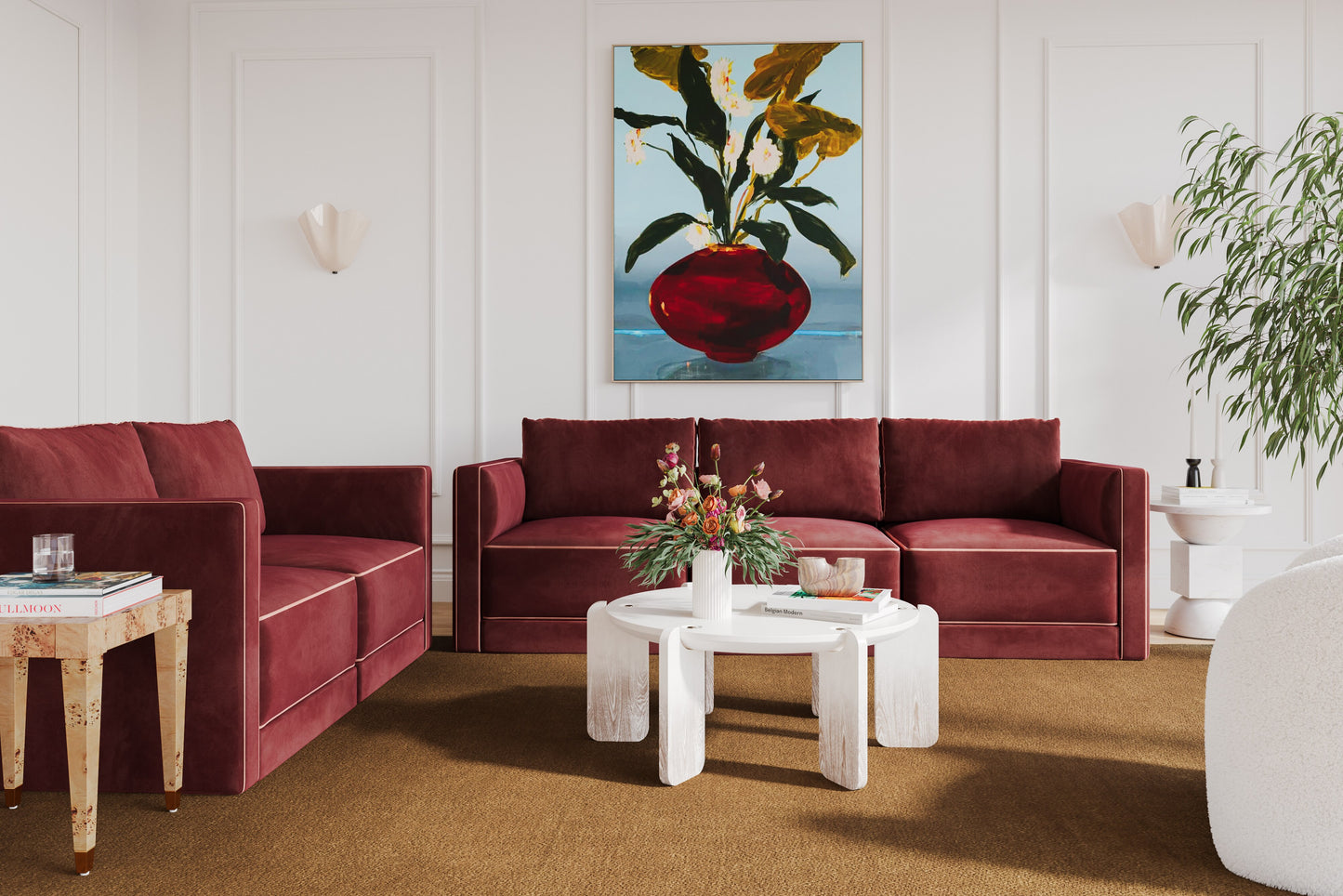 peele berry red modular loveseat