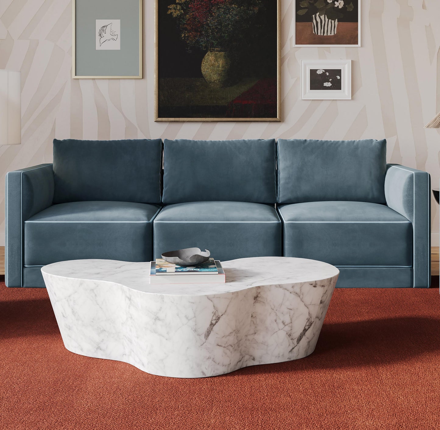 peele misty blue modular sofa