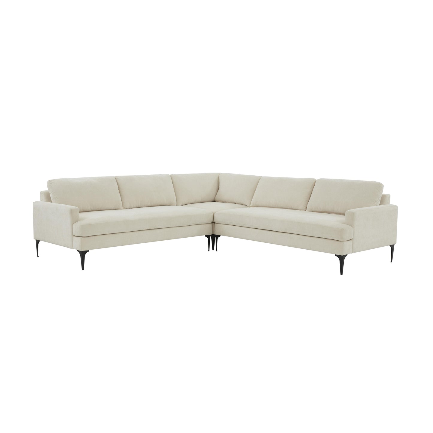 lana cream velvet l-sectional with black legs