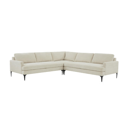 Lana Cream Velvet L-Sectional with Black Legs