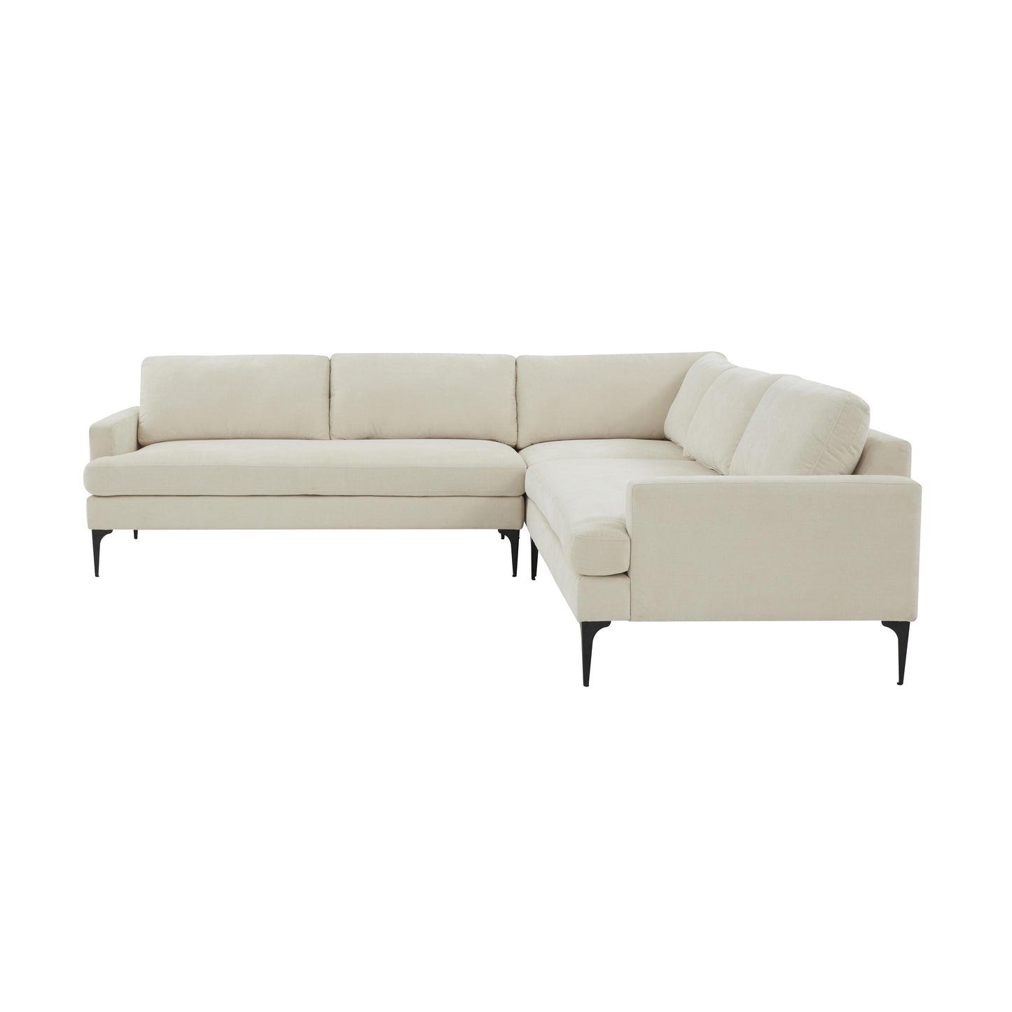 lana cream velvet l-sectional with black legs