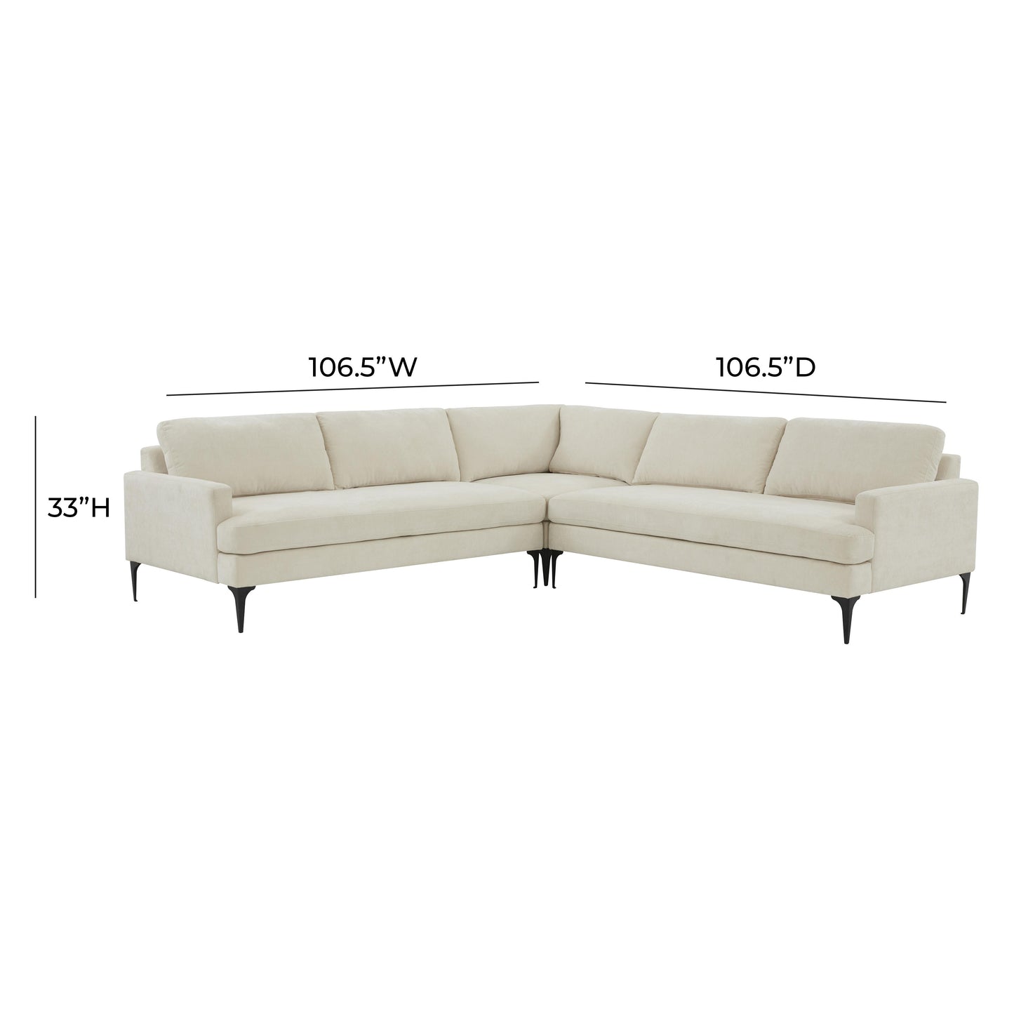 lana cream velvet l-sectional with black legs