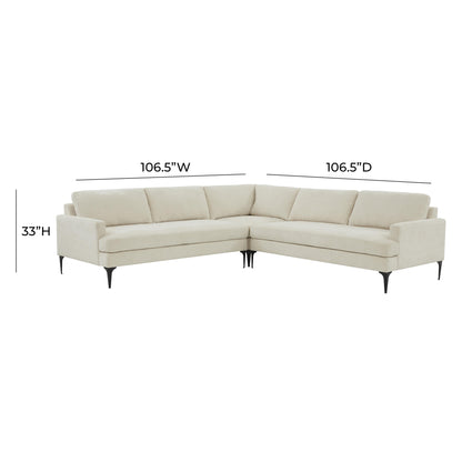 Lana Cream Velvet L-Sectional with Black Legs