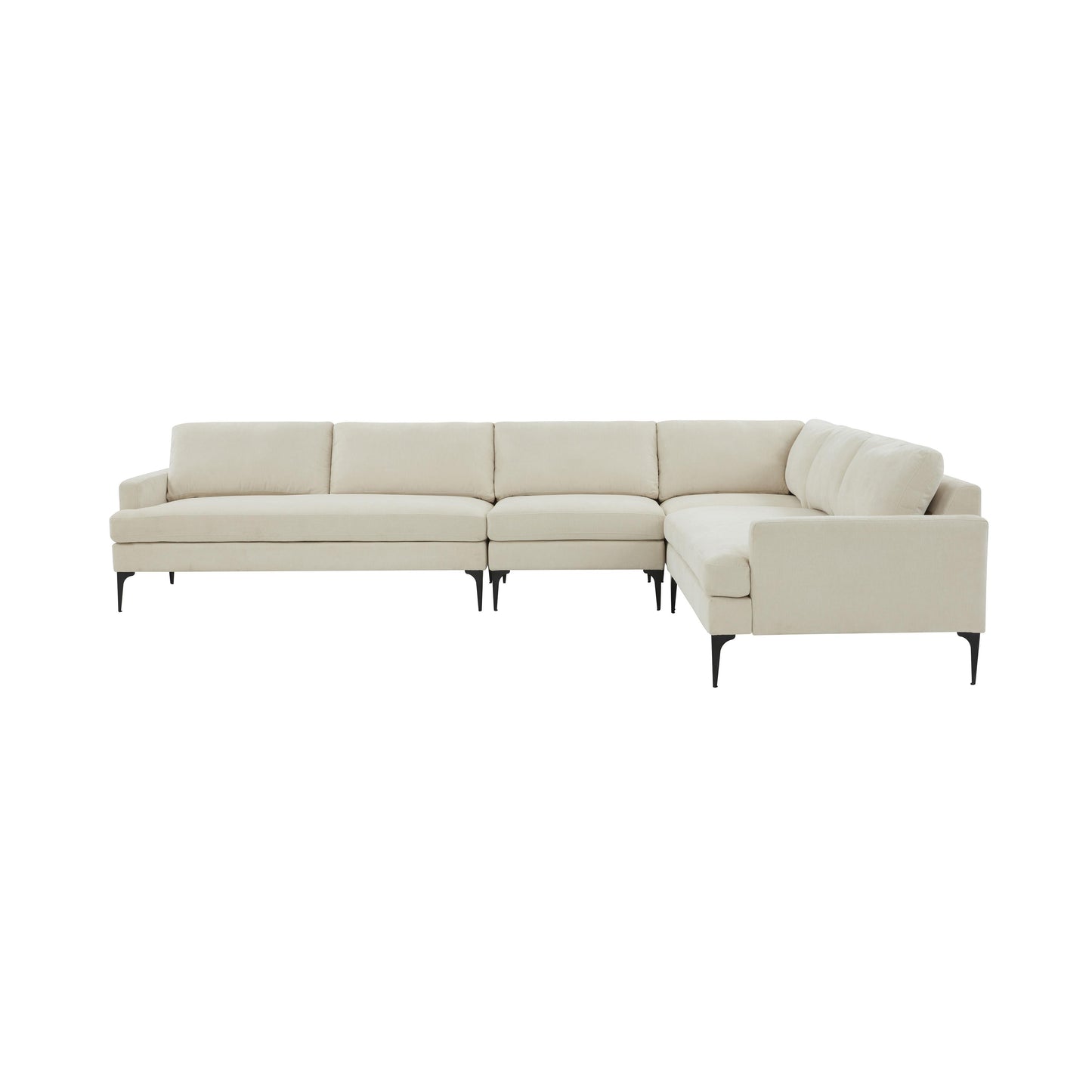 lana cream velvet large l-sectional with black legs