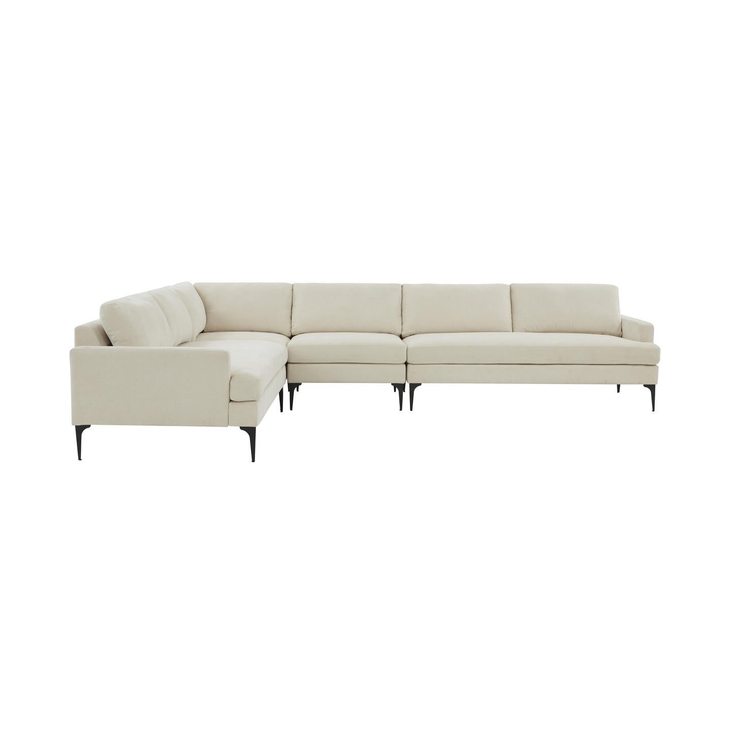 lana cream velvet large l-sectional with black legs