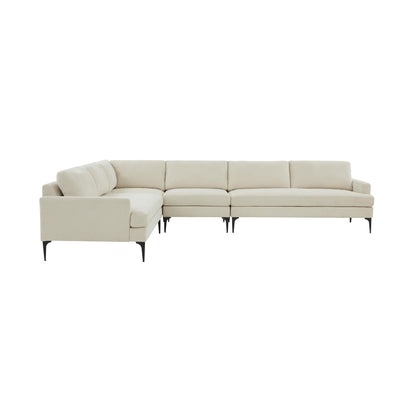 Lana Cream Velvet Large L-Sectional with Black Legs