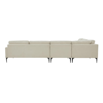 Lana Cream Velvet Large L-Sectional with Black Legs