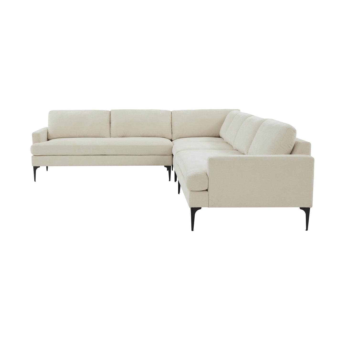 lana cream velvet large l-sectional with black legs