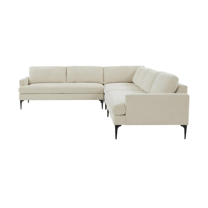 Lana Cream Velvet Large L-Sectional with Black Legs