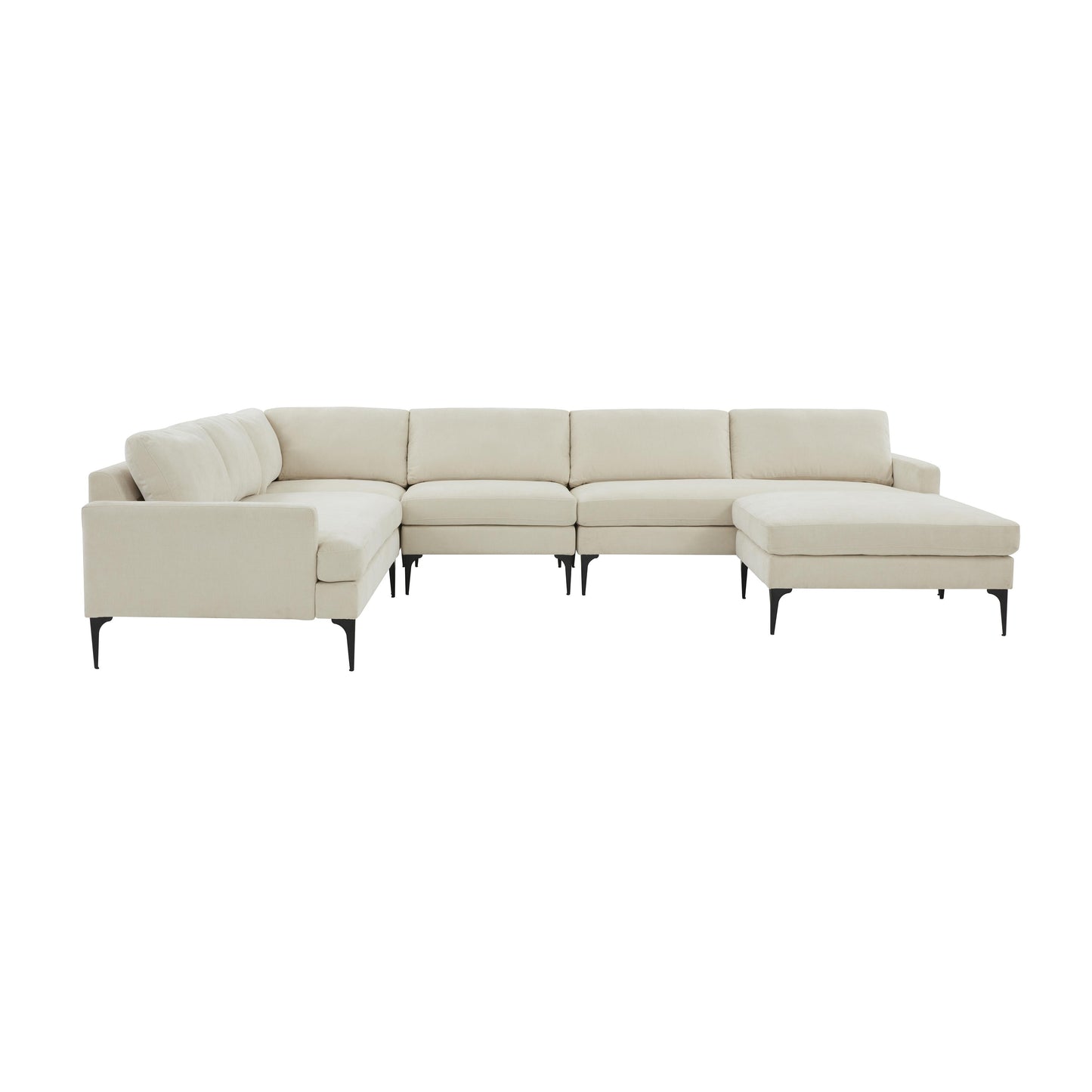 lana cream velvet large chaise sectional with black legs