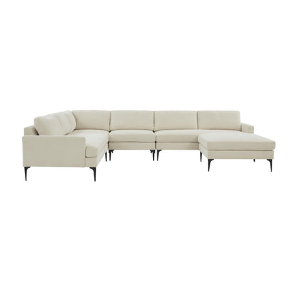 Lana Cream Velvet Large Chaise Sectional with Black Legs