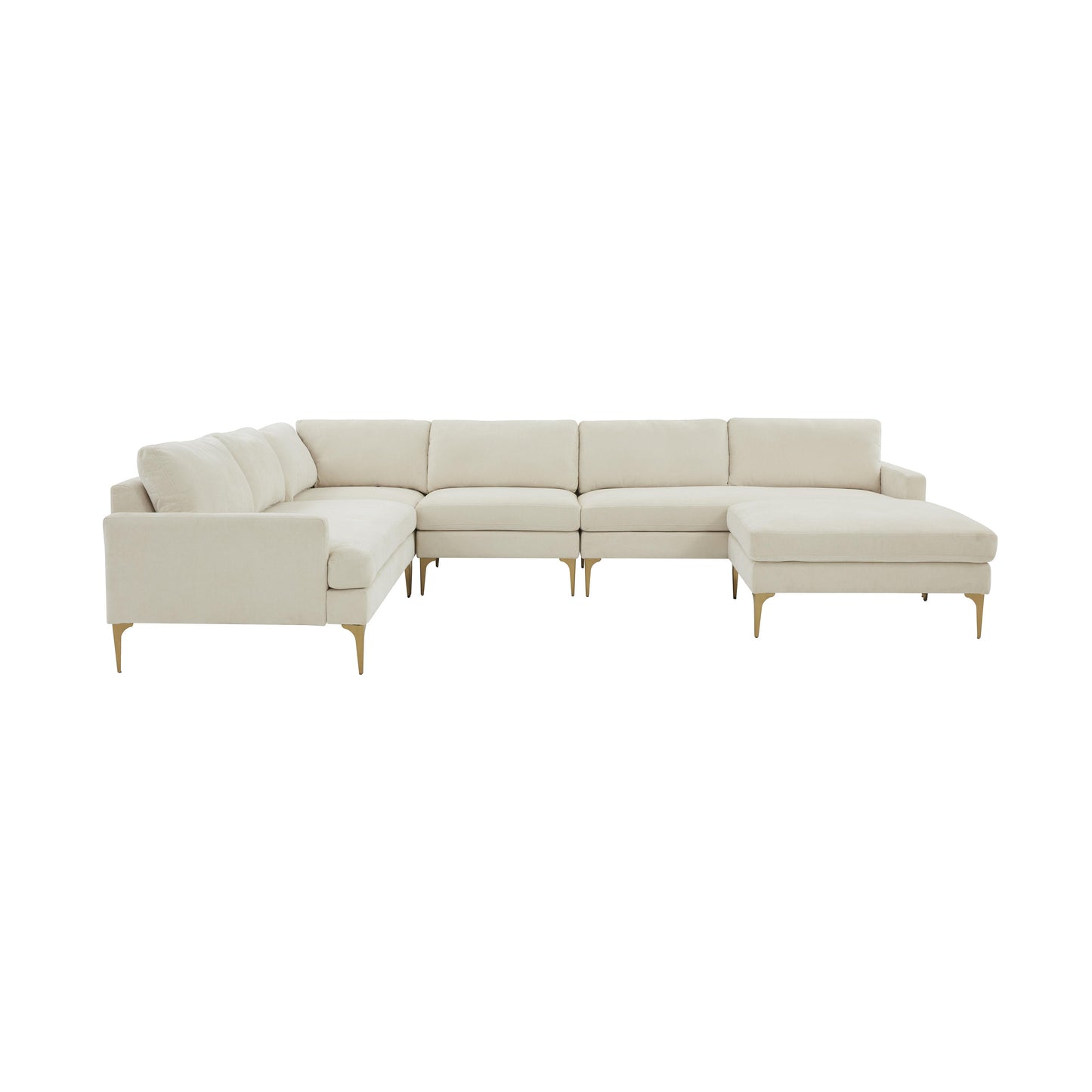 lana cream velvet large chaise sectional with black legs