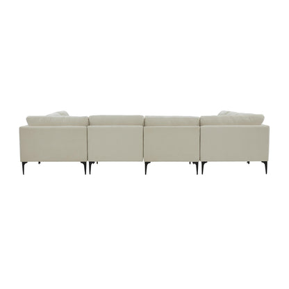 Lana Cream Velvet U-Sectional with Black Legs