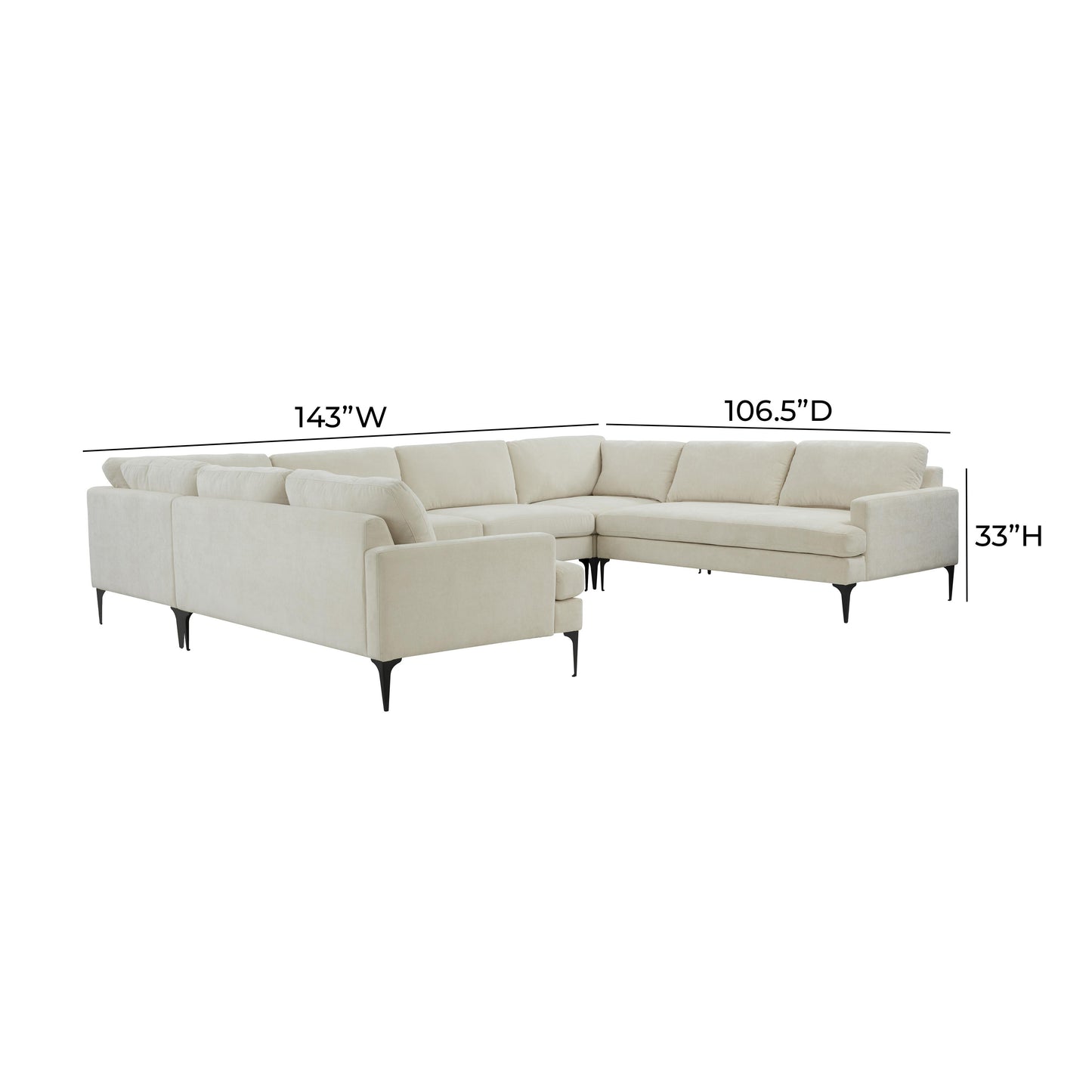 lana cream velvet u-sectional with black legs