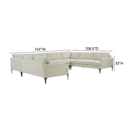 Lana Cream Velvet U-Sectional with Black Legs