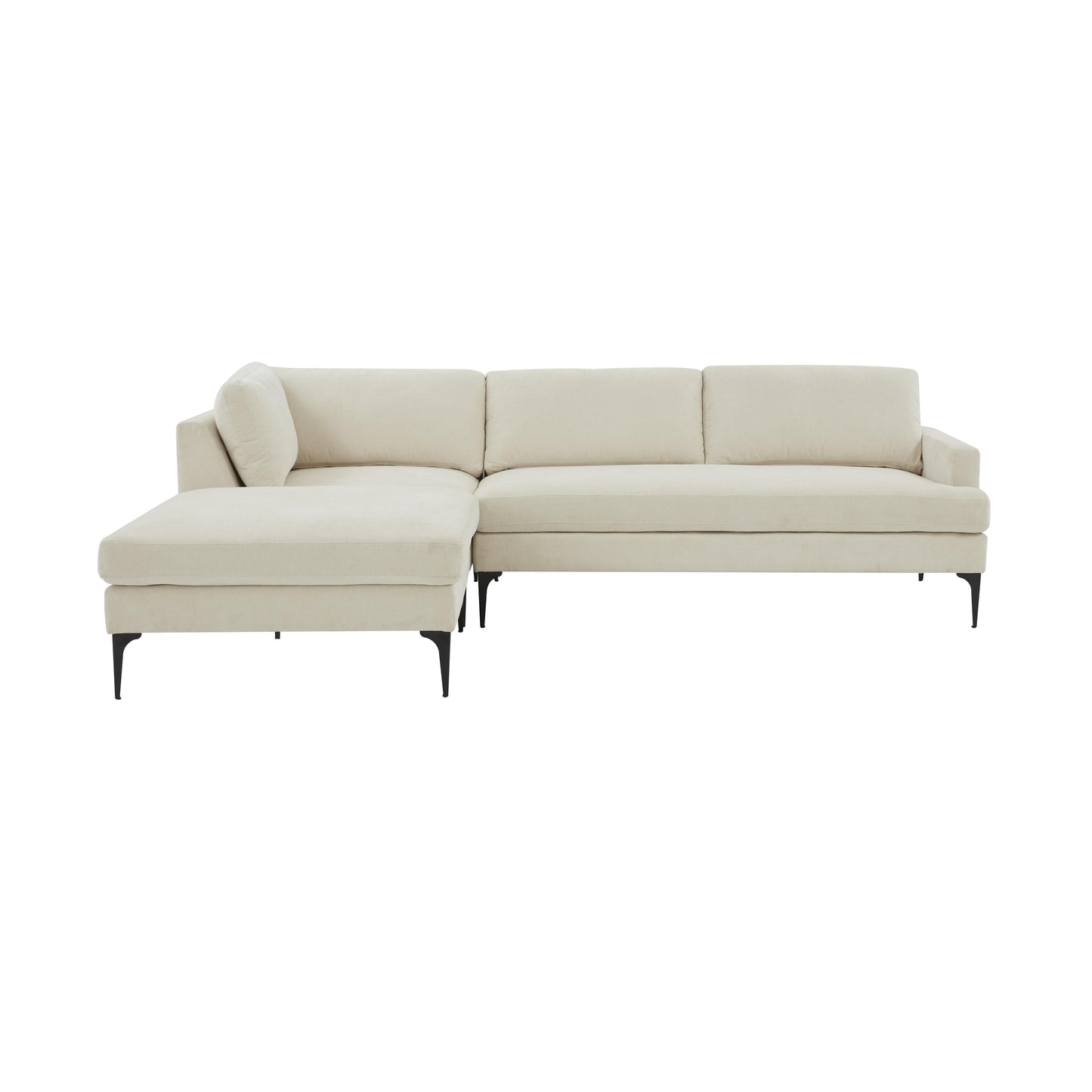 lana cream velvet laf chaise sectional with black legs