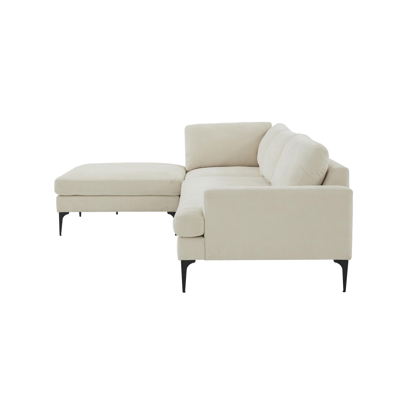 lana cream velvet laf chaise sectional with black legs