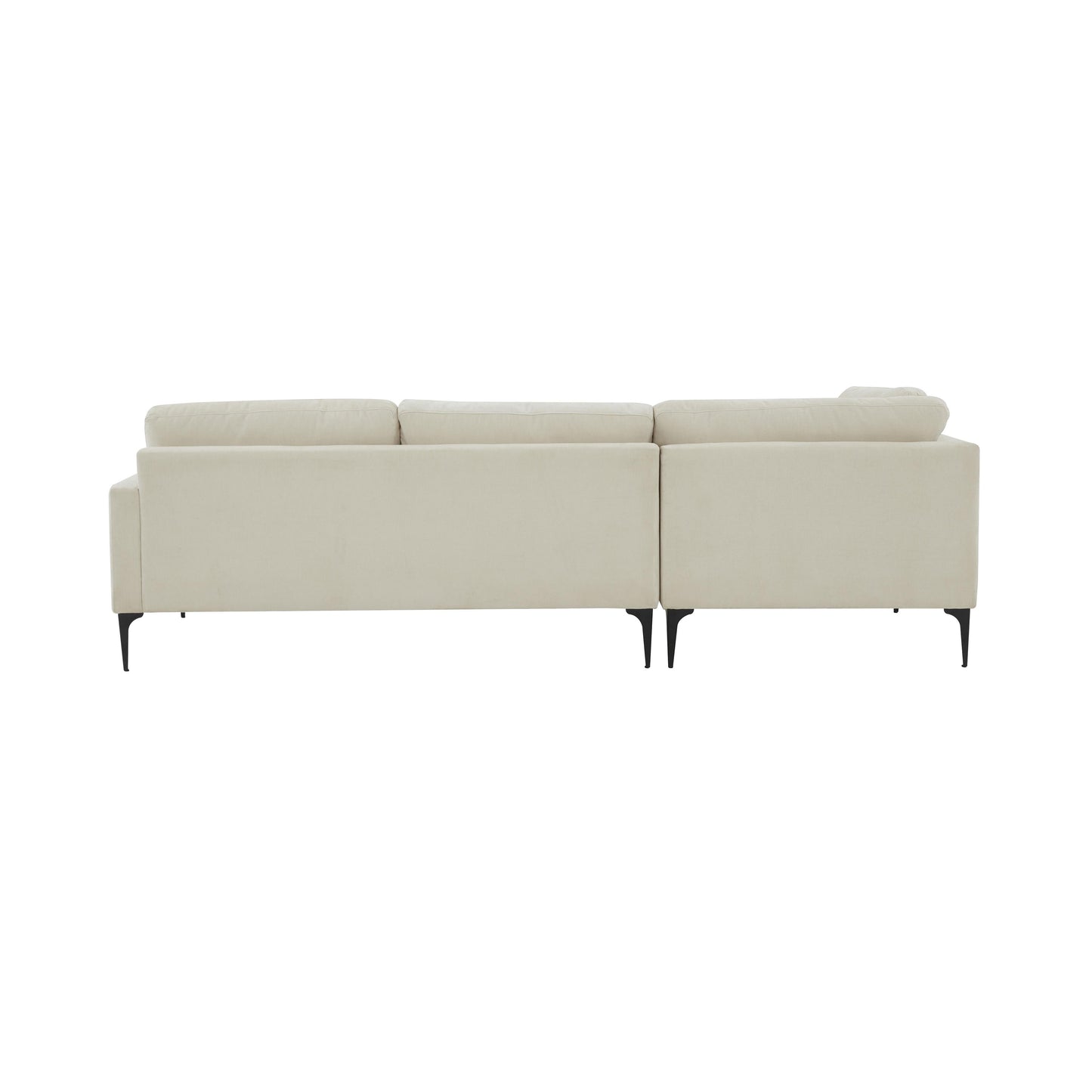 lana cream velvet laf chaise sectional with black legs