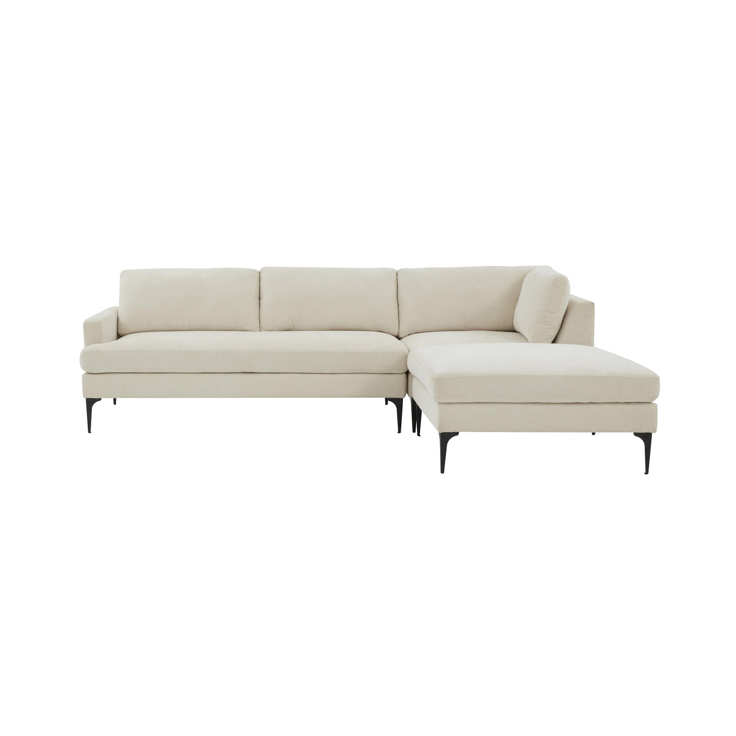 lana cream velvet raf chaise sectional with black legs