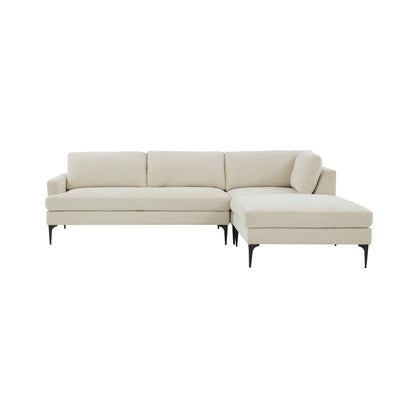 Lana Cream Velvet RAF Chaise Sectional with Black Legs