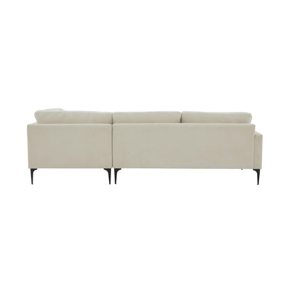 Lana Cream Velvet RAF Chaise Sectional with Black Legs