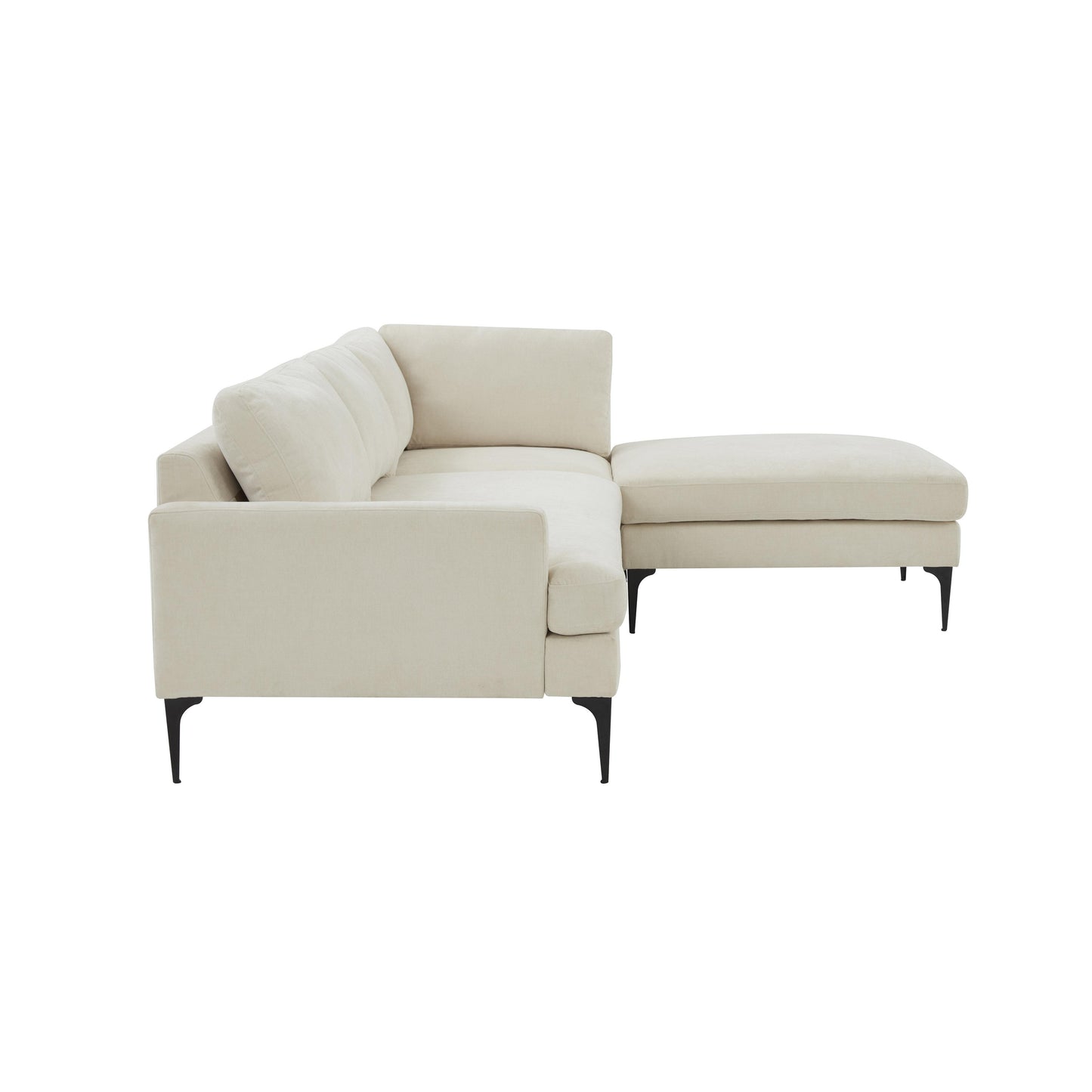 lana cream velvet raf chaise sectional with black legs