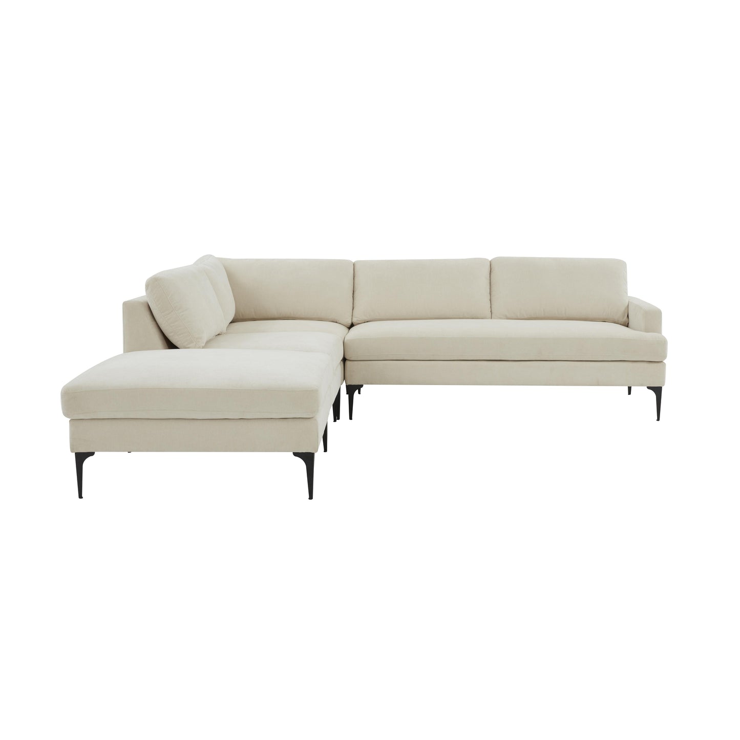 lana cream velvet large laf chaise sectional with black legs