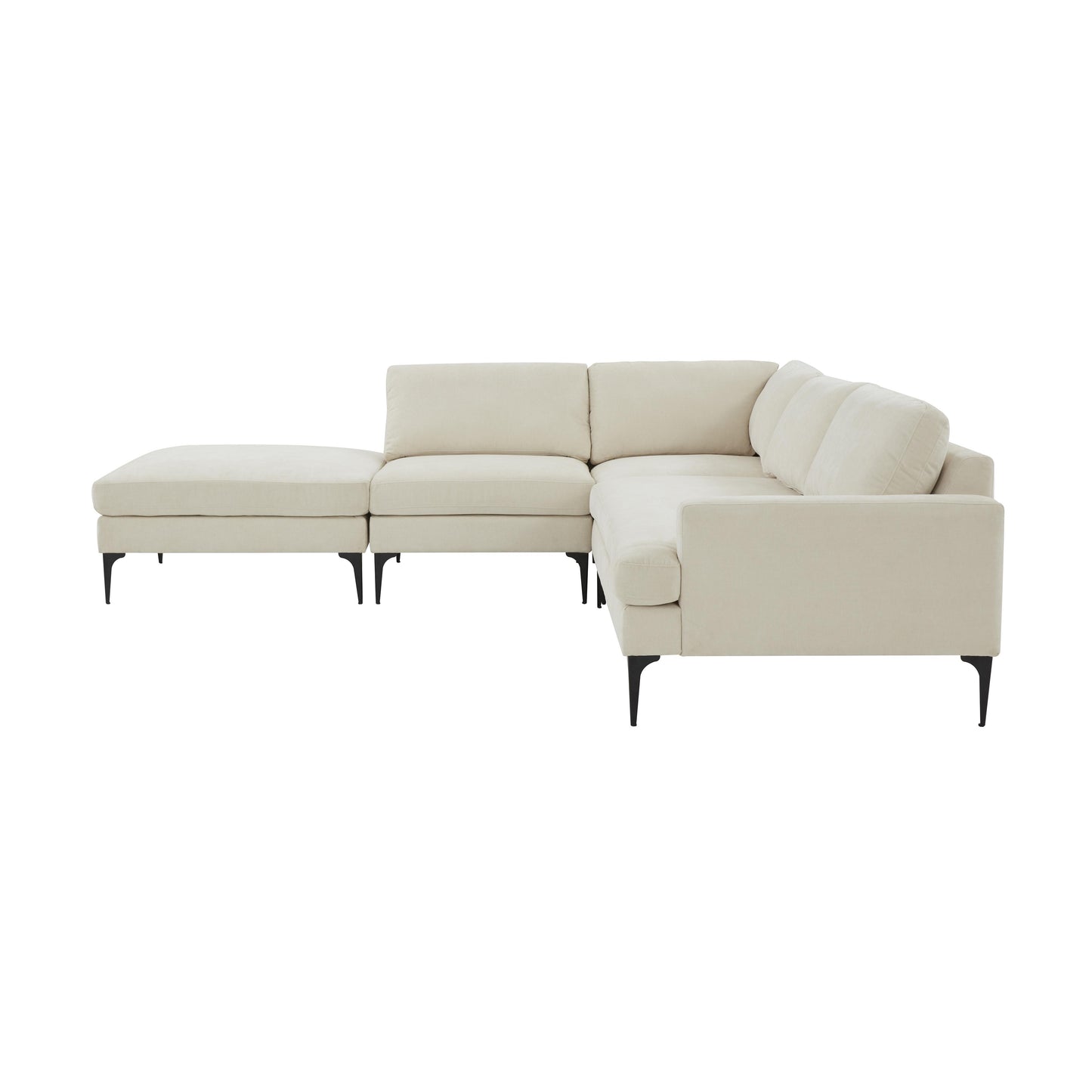 lana cream velvet large laf chaise sectional with black legs