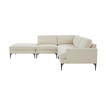 Lana Cream Velvet Large LAF Chaise Sectional with Black Legs