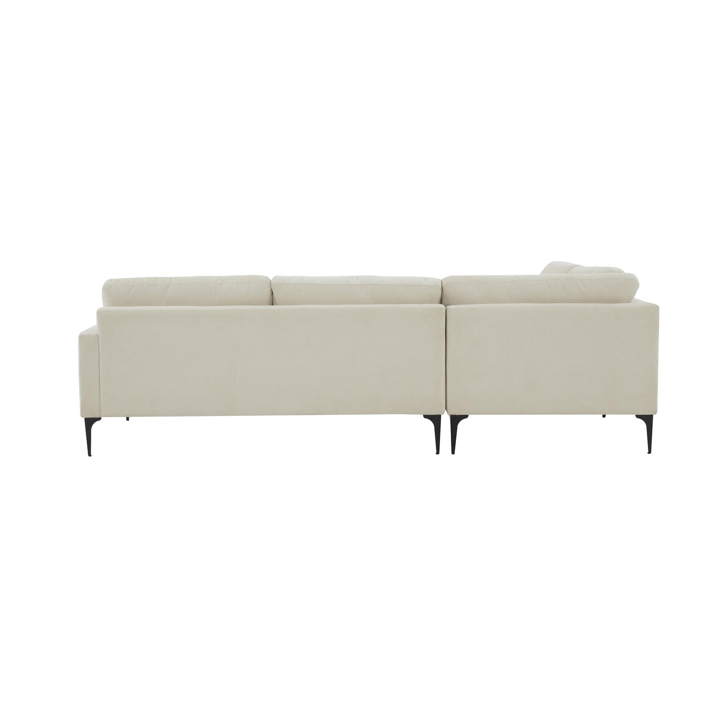 lana cream velvet large laf chaise sectional with black legs